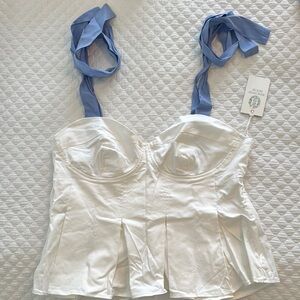 Tuckernuck White Bustier Bodysuit with Blue Tie Straps
